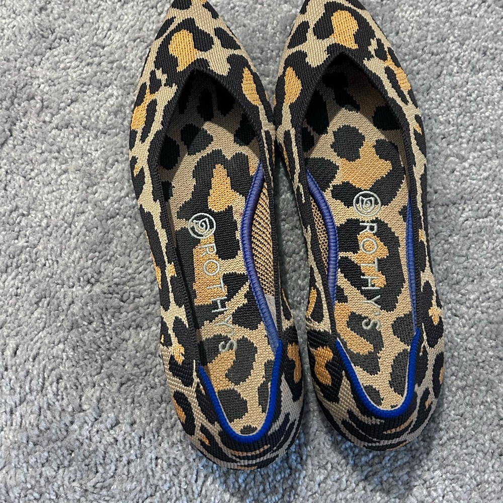 Rothy's Brown and Black Flats with Leopard Print